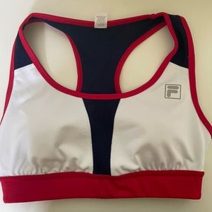 Fila Razorback Sports Bra White, Navy Blue, and Red SMALL